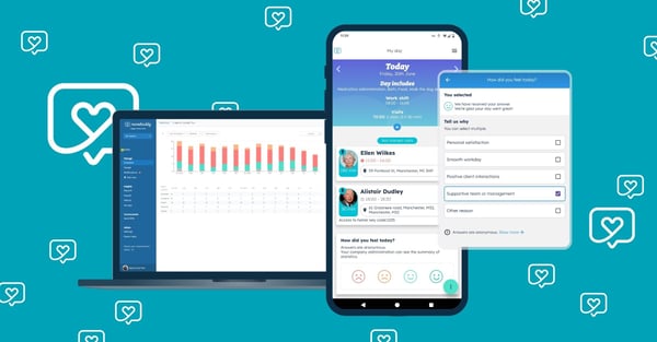 Domiciliary care workers can leave feedback about how they felt about their day using Nursebuddy's in-app Carer Wellbeing Survey
