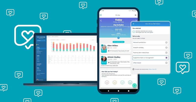 Domiciliary care workers can leave feedback about how they felt about their day using Nursebuddy's in-app Carer Wellbeing Survey