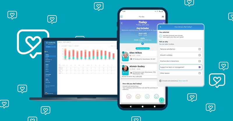 Domiciliary care workers can leave feedback about how they felt about their day using Nursebuddy's in-app Carer Wellbeing Survey